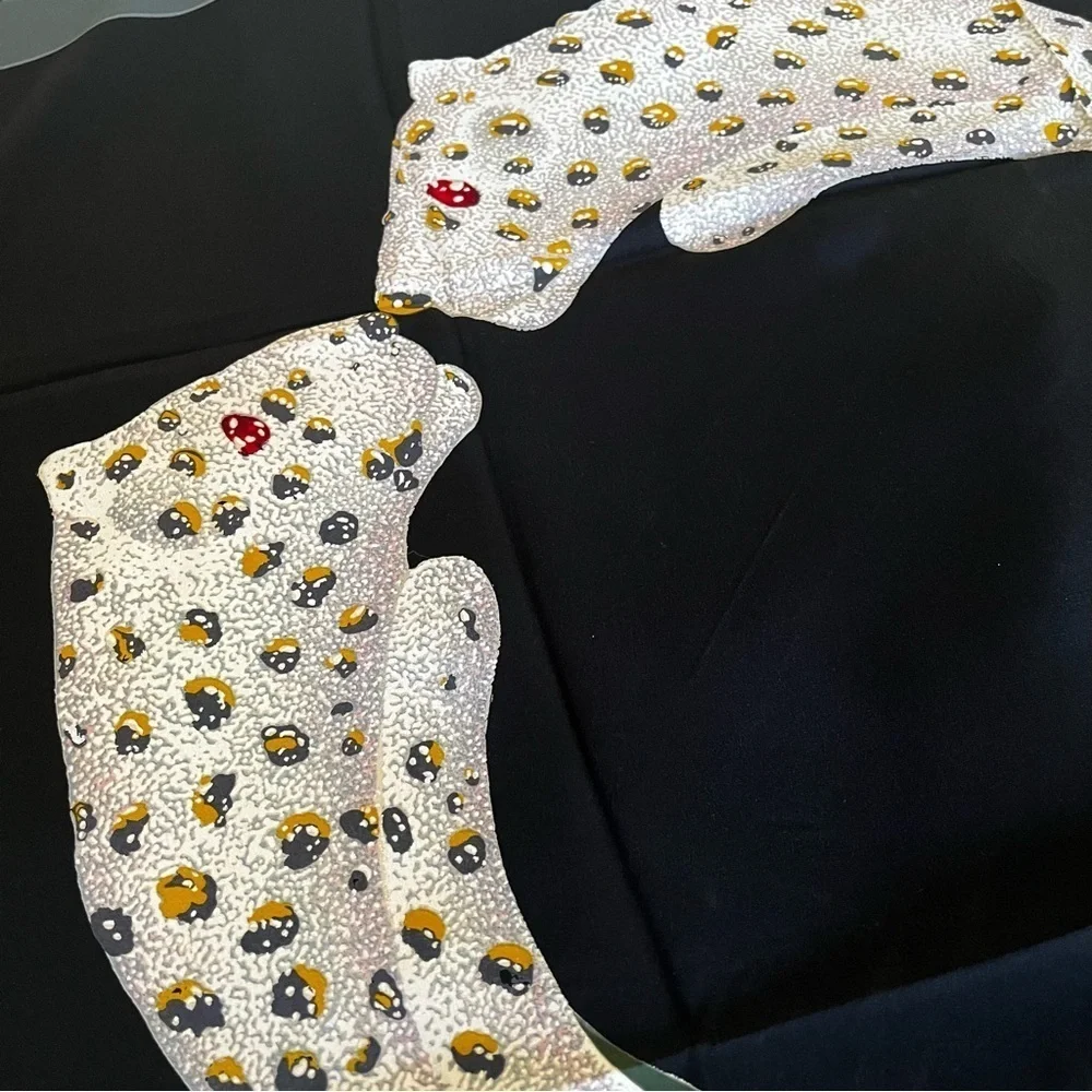 Cartier Jeweled Panther Silk Scarf Black Twill, with Box Vintage 1980s